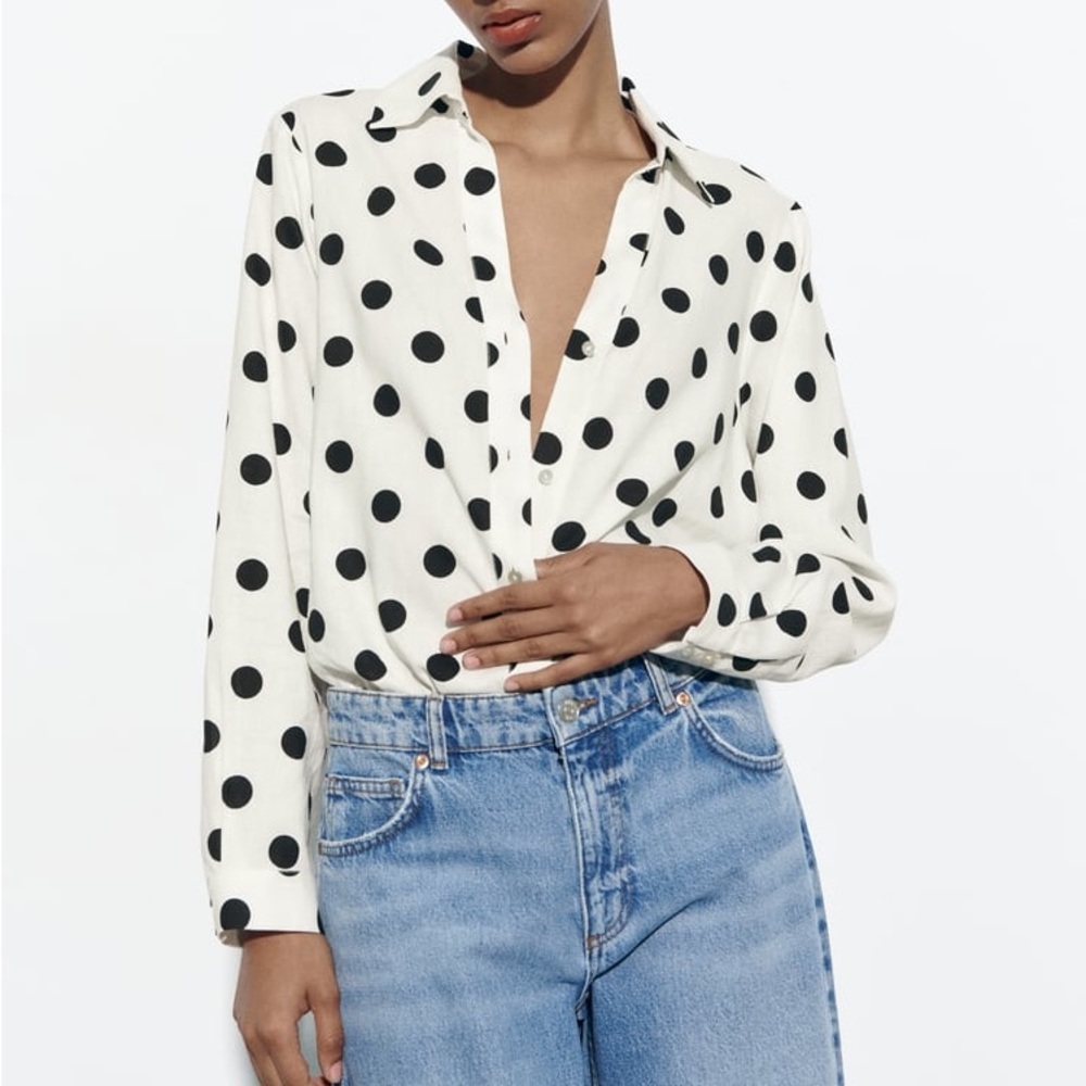 ZARA - OVERSIZED LINEN BLEND POLKA DOT SHIRT